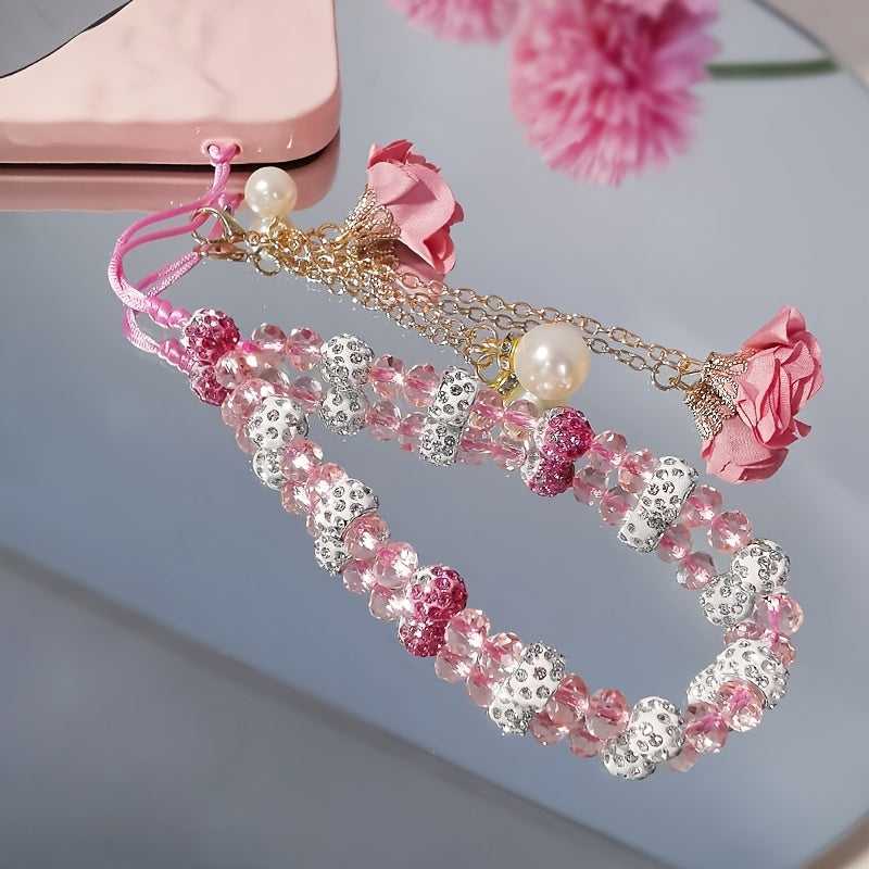 Fashionable Universal Phone Accessory With A Short Crystal Chain, Pure Phone Case, Pendant, And Wrist Strap